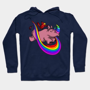 Rhino Unicorn And Funny Parrot Fantasy Rainbow Cartoon Hoodie